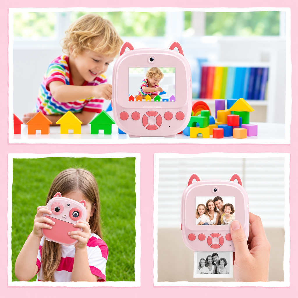 Appareil photo instantané enfant pixCat et ses photos imprimées