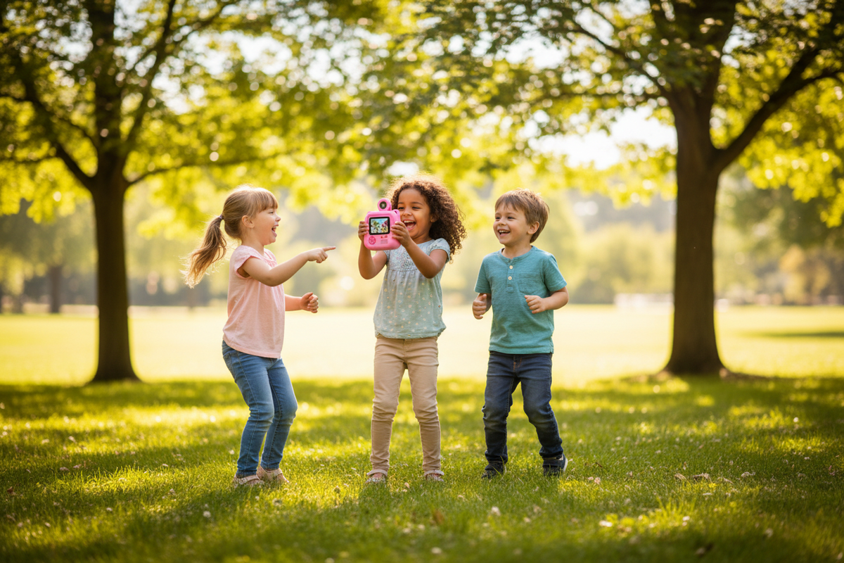 3 enfants dans un parc avec l'appareil Realy PIC