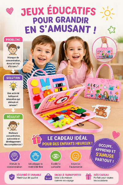 busy board Montessori jouet éducatif enfant activité sans écran pour développer motricité fine
autonomie et concentration bébé 1 à 6 ans
