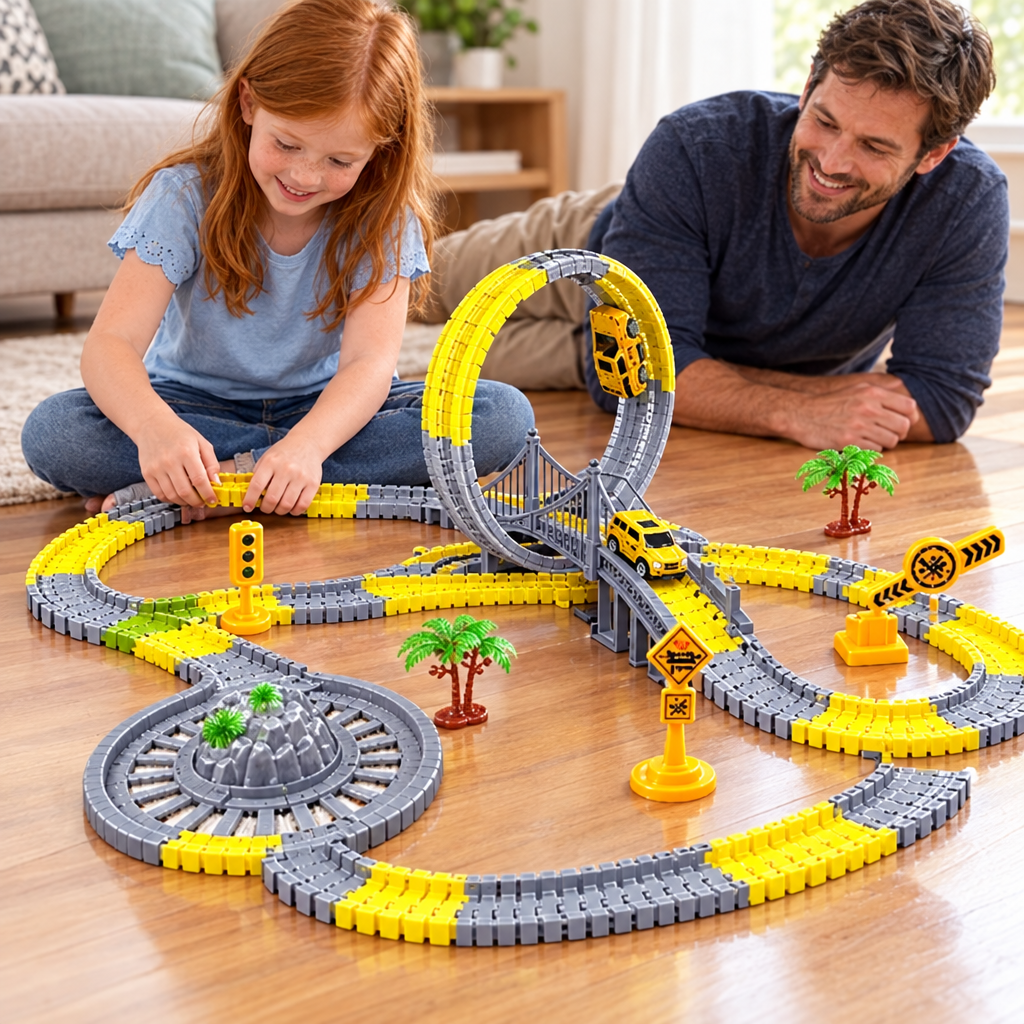 Enfant construisant le Circuit SPEED avec un parent