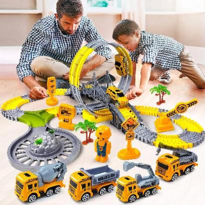 KZARYVEXIS Train Électrique Enfant avec Piste 3D Anti-Gravité, 81 Pièces Circuit Flexible et Voiture Motorisée, Jeu de Construction STEM sur Les Forces Motrices, Cadeau Créatif pour Enfants 3-8 Ans