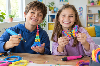 Deux enfants avec stylo 3D