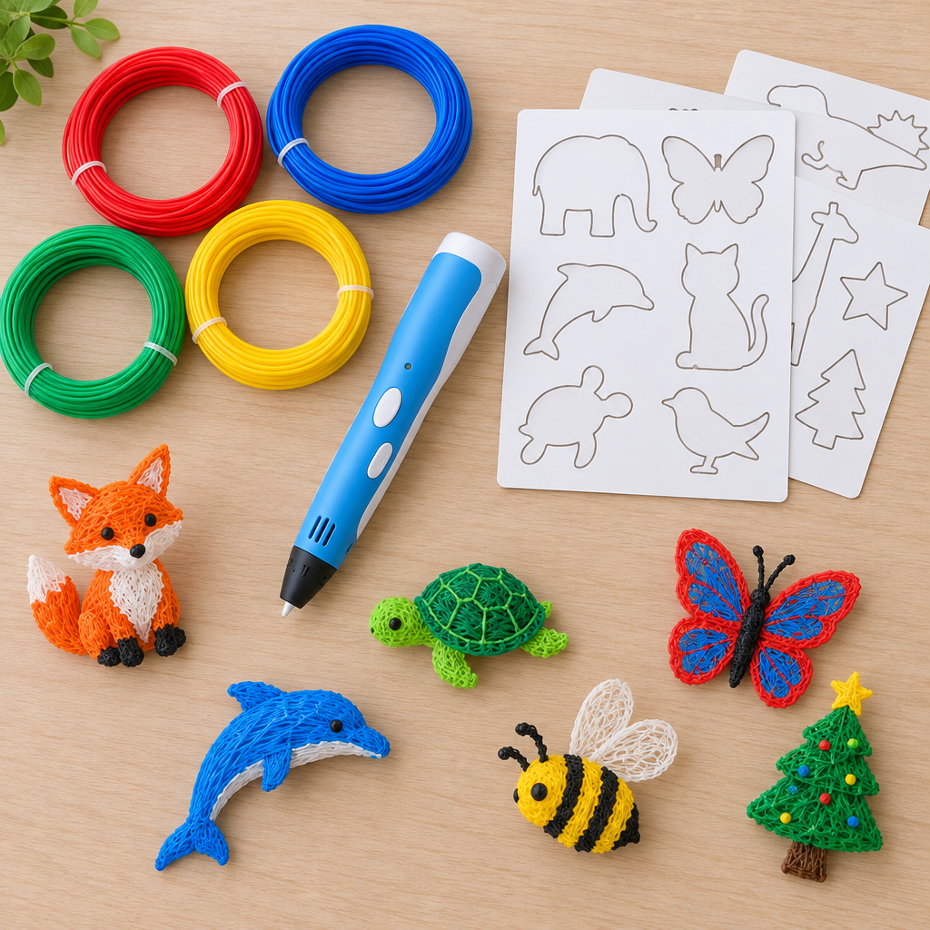 Flat lay kit stylo 3D enfant