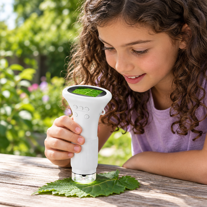 MicroExplorer en action avec une fille au jardin