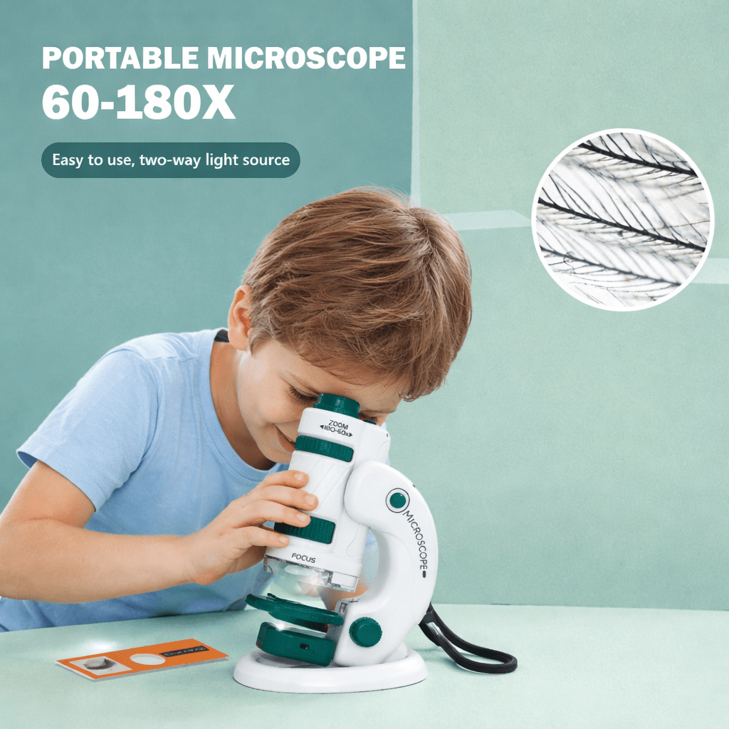 Microscope enfant 8 ans avec grossissement 60x à 180x pour observer les détails