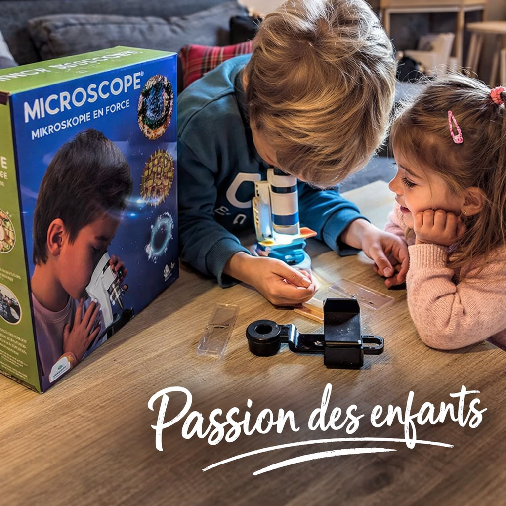 Microscope enfant éducatif pour apprendre la science à la maison, garçon et fille observant des échantillons, jouet scientifique STEM dès 5 ans