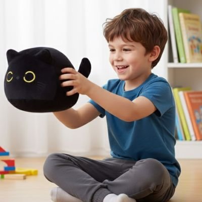 Peluche chat noir douce fabrication artisanale