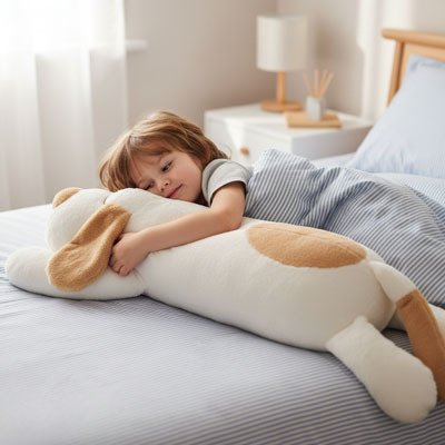 Gros plan Peluche Chien Comfort Kids yeux expressifs et doux