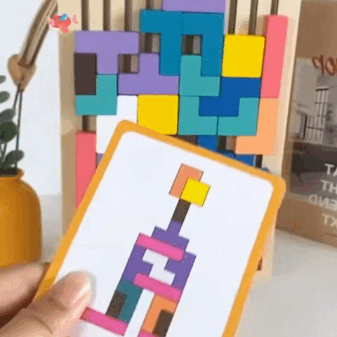 Animation du puzzle Tetris en bois Montessori avec pièces colorées