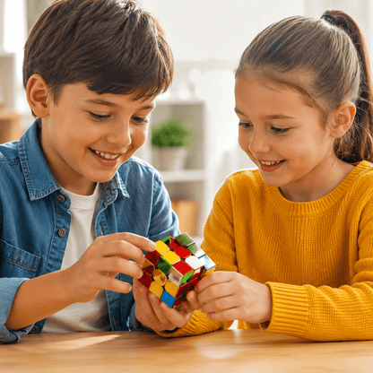Enfants s'amusant avec un Rubik's Cube magnétique pour développer leur logique
