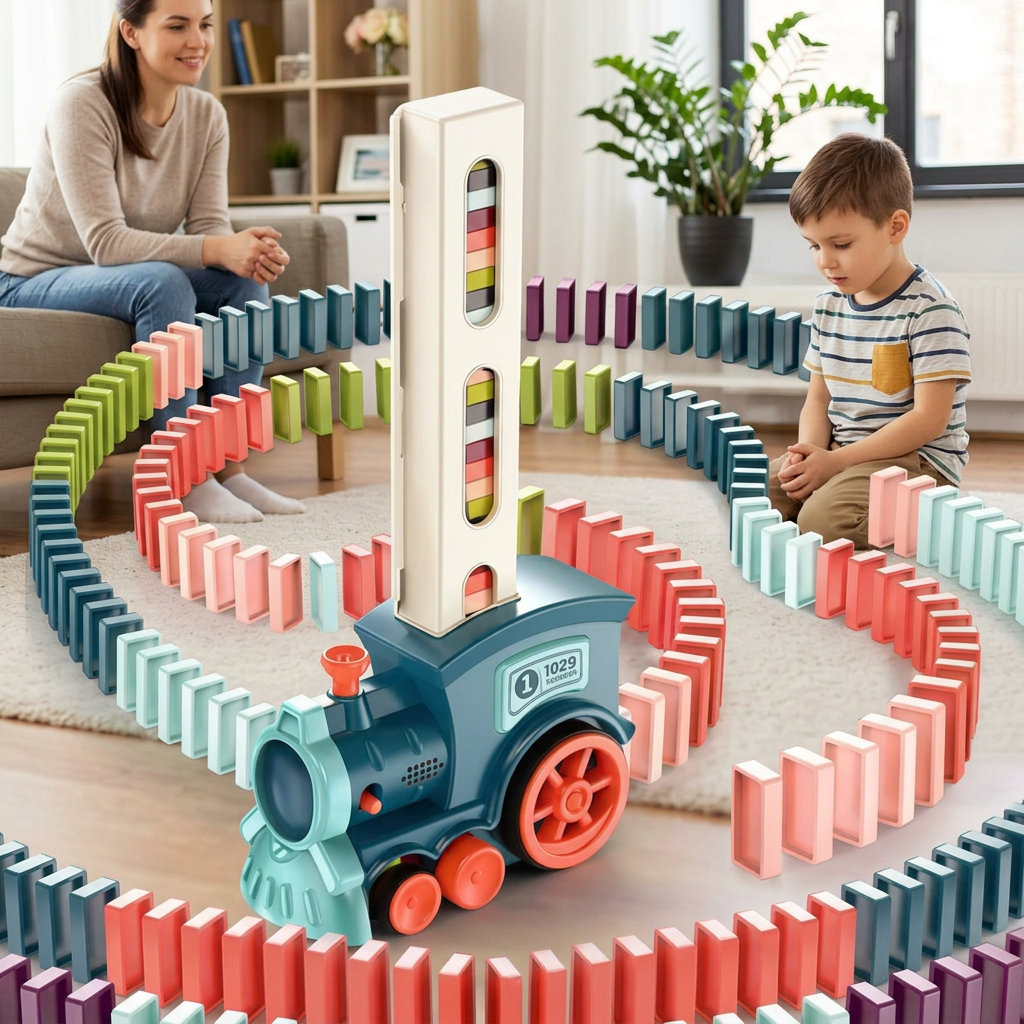 Scène naturelle avec le train DOMI bleu, fidélité renforcée