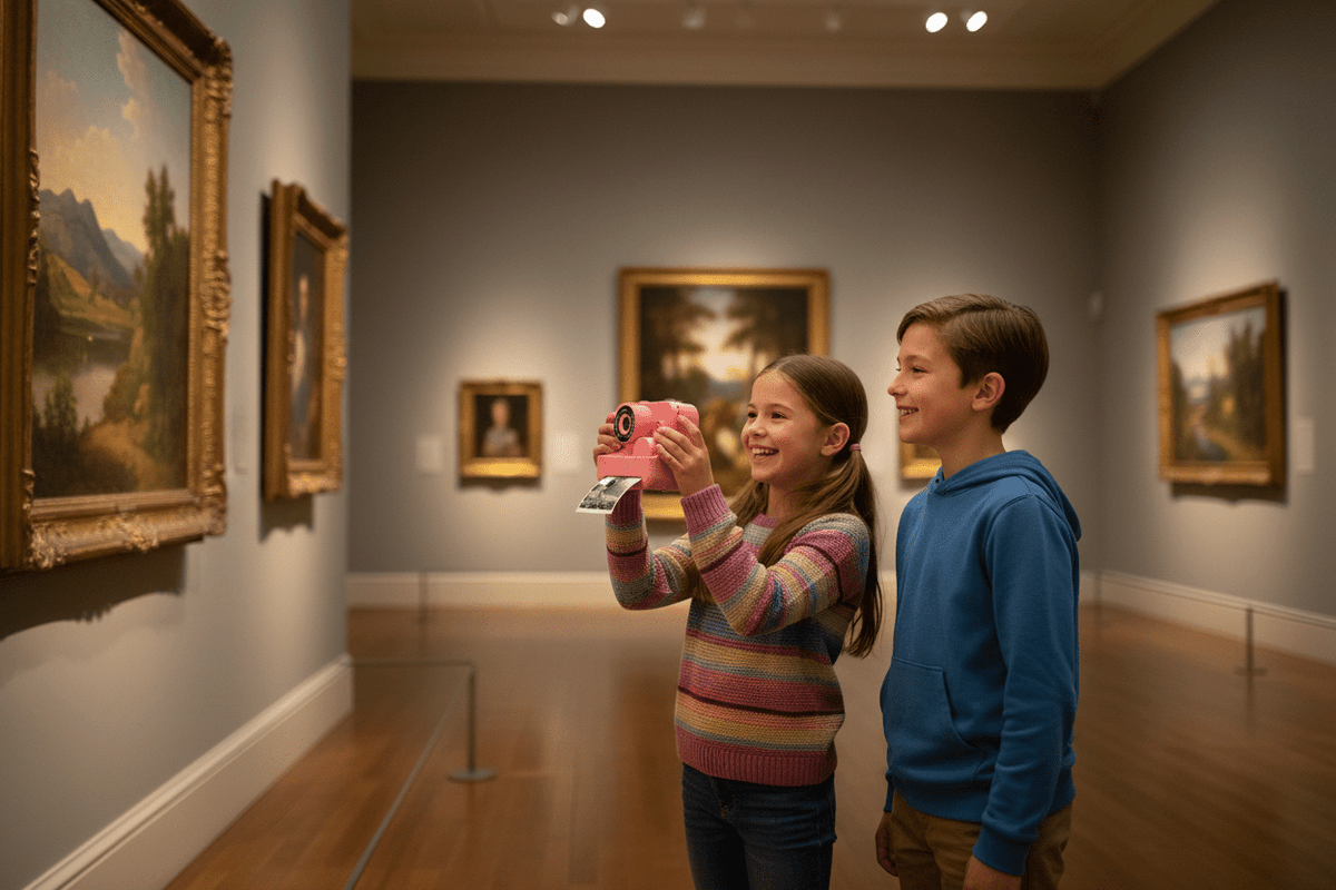 2 enfants dans un musée avec l'appareil CoolPic