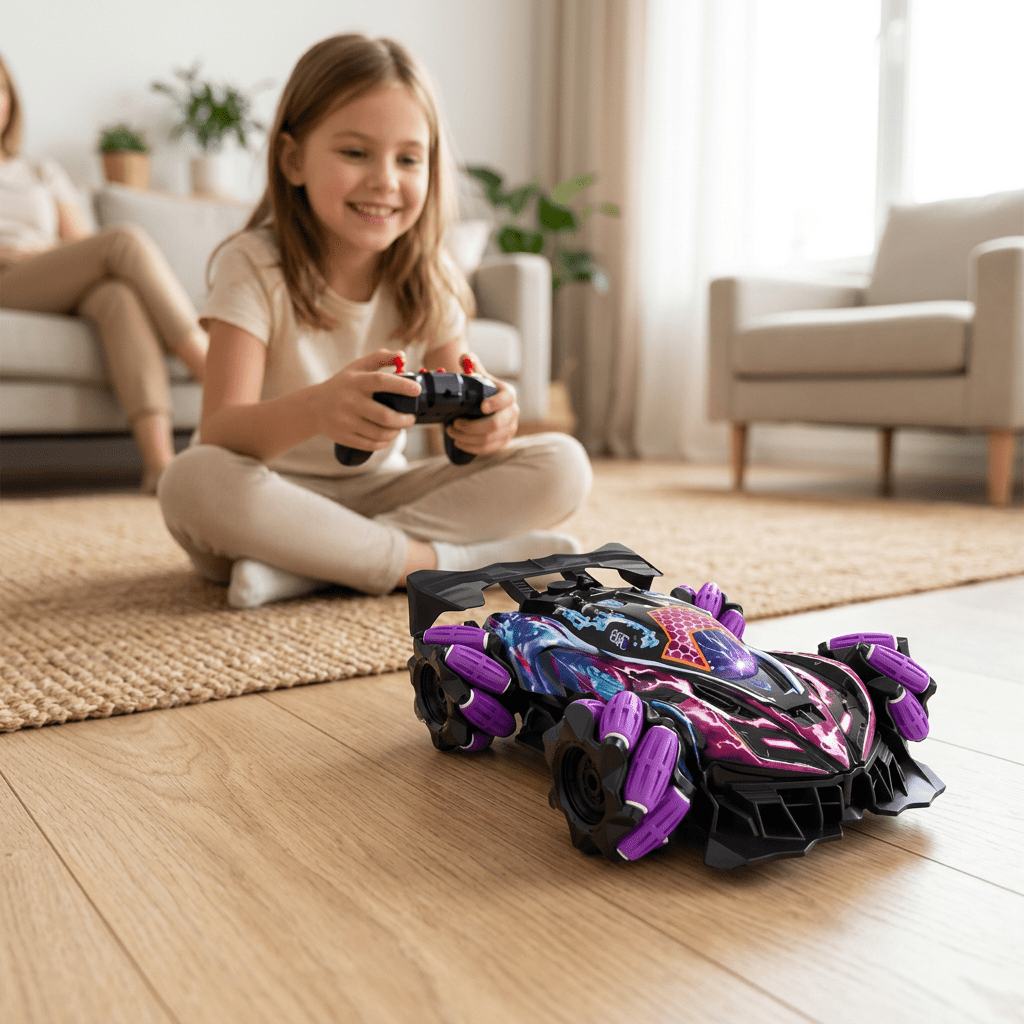 Enfant pilotant SATELIX dans un salon